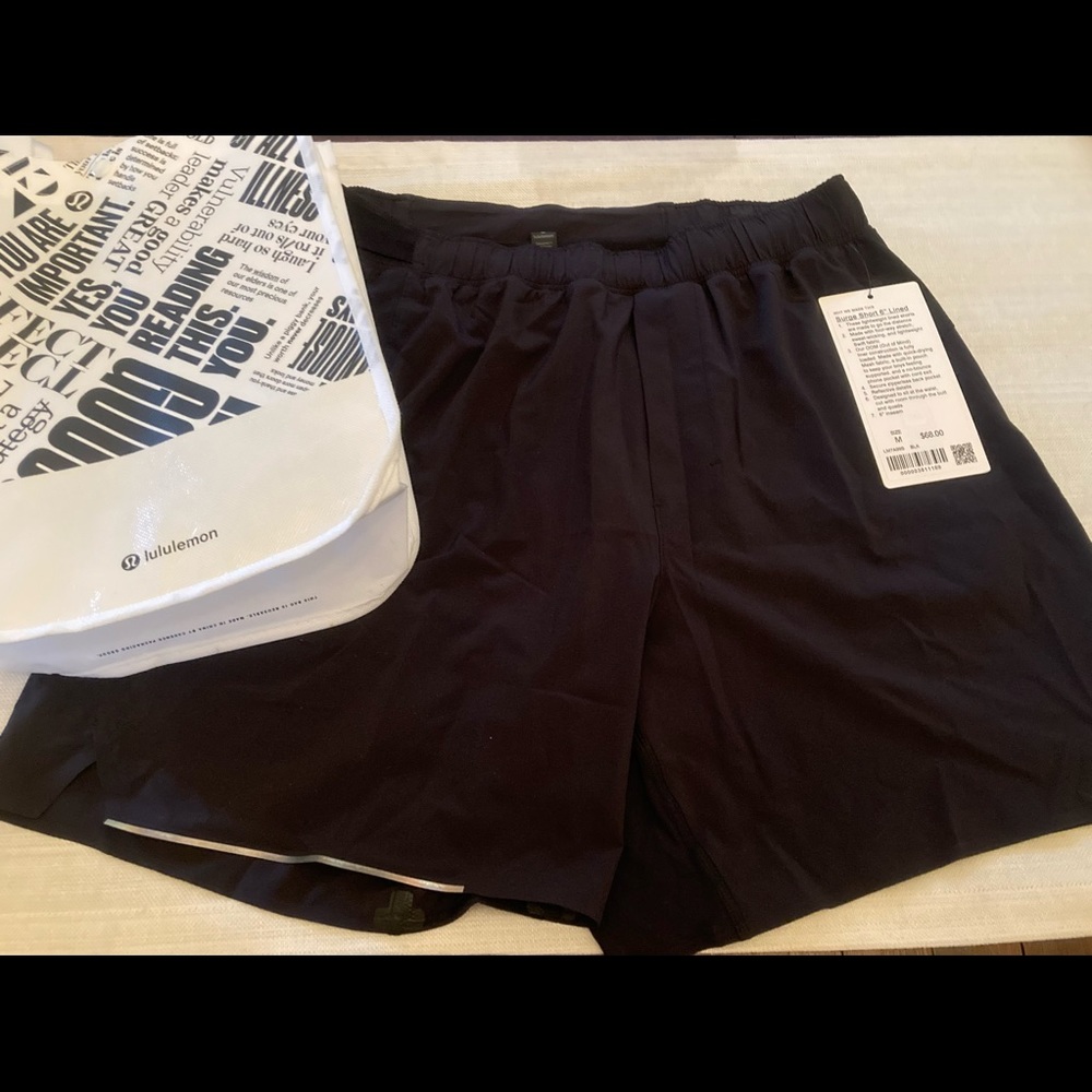 Lululemon black men’s size M 6inch inseam lined shorts . Bag included .NWT